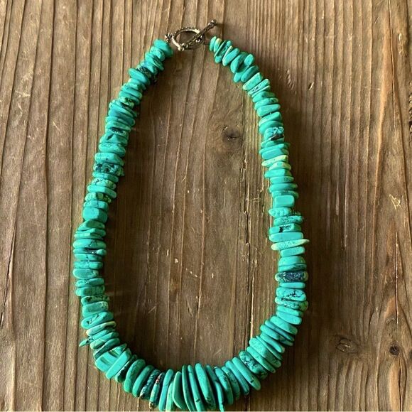 Turquoise-colored Nugget Slab Heishi Statement Necklace - Picture 5 of 12